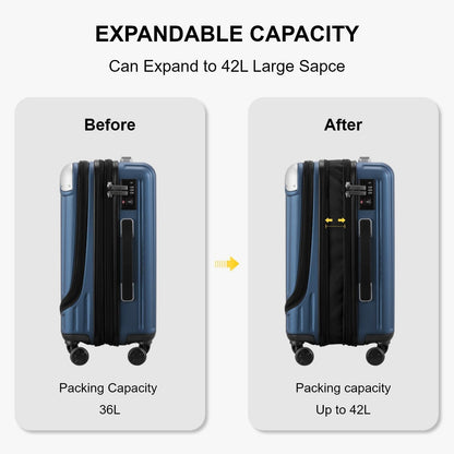 Grace Hard Shell Carry on Luggage with Front Compartment, 20 Inch Expandable Suitcases with Wheels, Lightweight Carry-on Suitcase for Airplane, Tsa Lock, Black