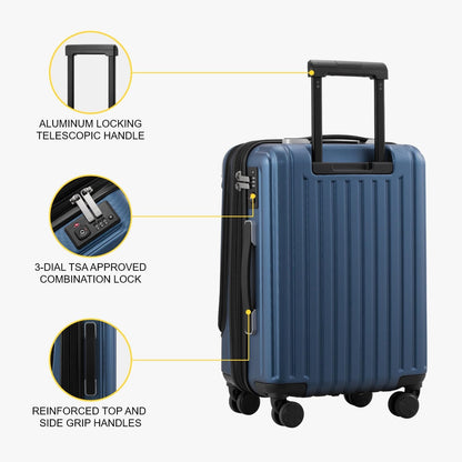 Grace Hard Shell Carry on Luggage with Front Compartment, 20 Inch Expandable Suitcases with Wheels, Lightweight Carry-on Suitcase for Airplane, Tsa Lock, Black