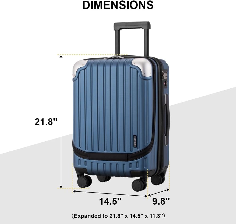 Grace Hard Shell Carry on Luggage with Front Compartment, 20 Inch Expandable Suitcases with Wheels, Lightweight Carry-on Suitcase for Airplane, Tsa Lock, Black
