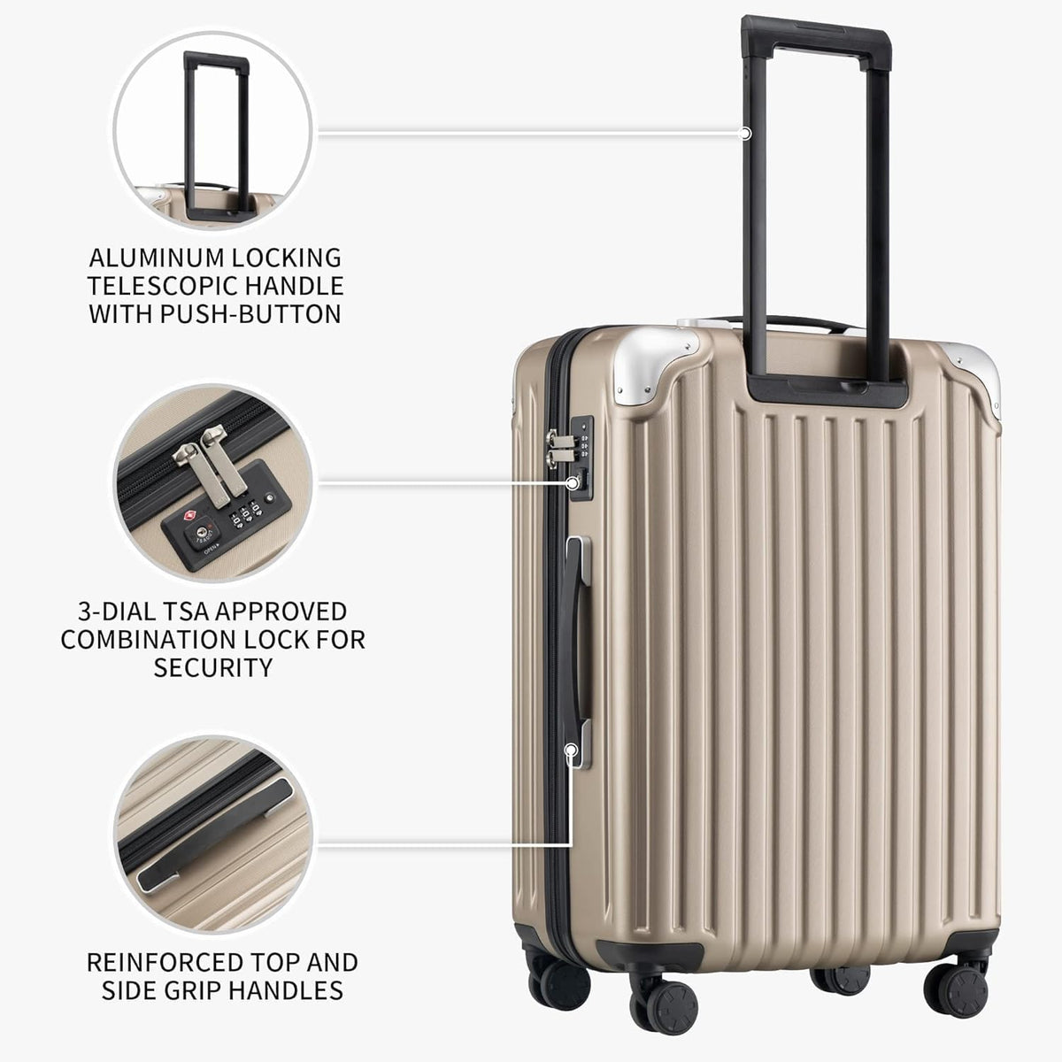 Grace Hard Shell Carry on Luggage with Front Compartment, 20 Inch Expandable Suitcases with Wheels, Lightweight Carry-on Suitcase for Airplane, Tsa Lock, Black
