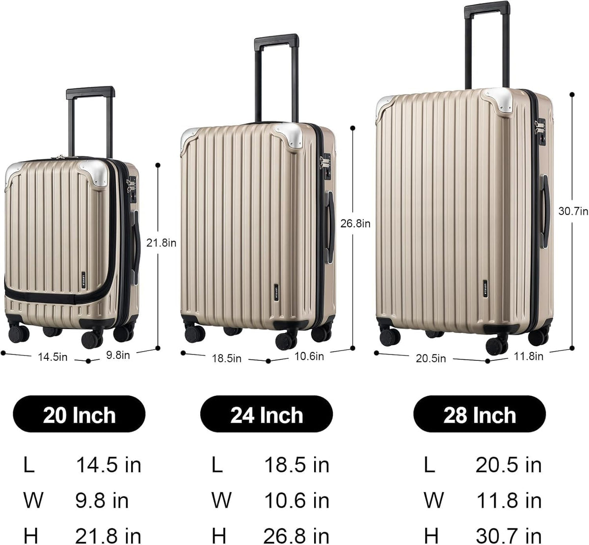 Grace Hard Shell Carry on Luggage with Front Compartment, 20 Inch Expandable Suitcases with Wheels, Lightweight Carry-on Suitcase for Airplane, Tsa Lock, Black