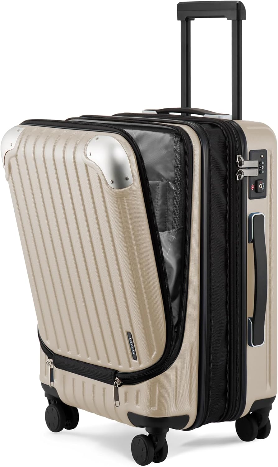 Grace Hard Shell Carry on Luggage with Front Compartment, 20 Inch Expandable Suitcases with Wheels, Lightweight Carry-on Suitcase for Airplane, Tsa Lock, Black