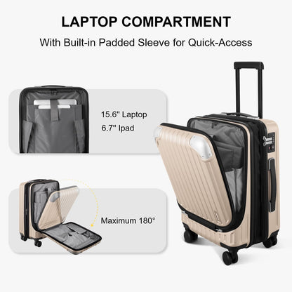 Grace Hard Shell Carry on Luggage with Front Compartment, 20 Inch Expandable Suitcases with Wheels, Lightweight Carry-on Suitcase for Airplane, Tsa Lock, Black