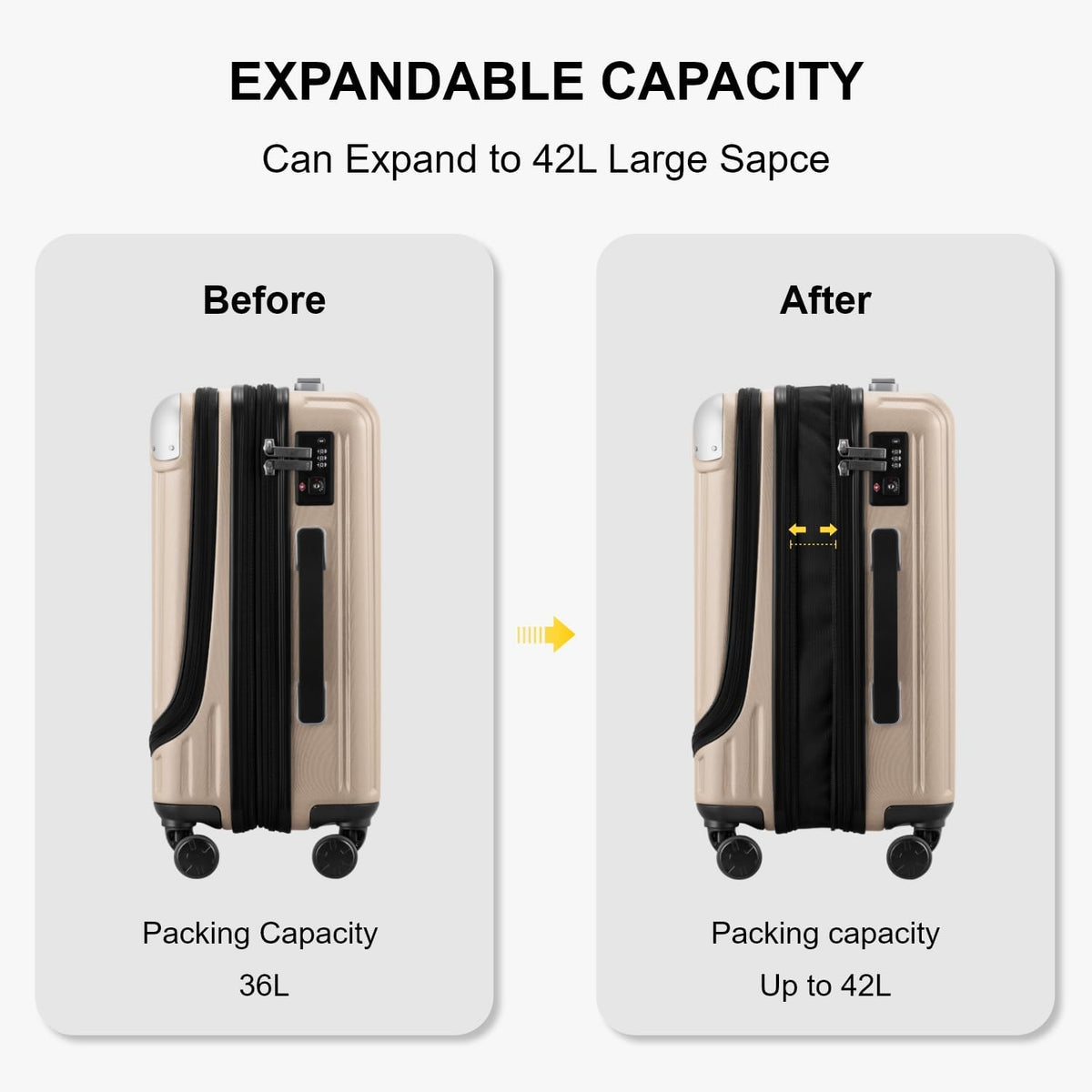 Grace Hard Shell Carry on Luggage with Front Compartment, 20 Inch Expandable Suitcases with Wheels, Lightweight Carry-on Suitcase for Airplane, Tsa Lock, Black