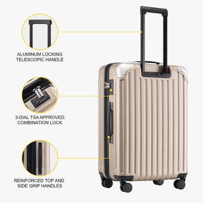 Grace Hard Shell Carry on Luggage with Front Compartment, 20 Inch Expandable Suitcases with Wheels, Lightweight Carry-on Suitcase for Airplane, Tsa Lock, Black