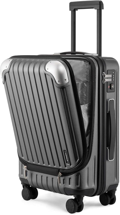 Grace Hard Shell Carry on Luggage with Front Compartment, 20 Inch Expandable Suitcases with Wheels, Lightweight Carry-on Suitcase for Airplane, Tsa Lock, Black