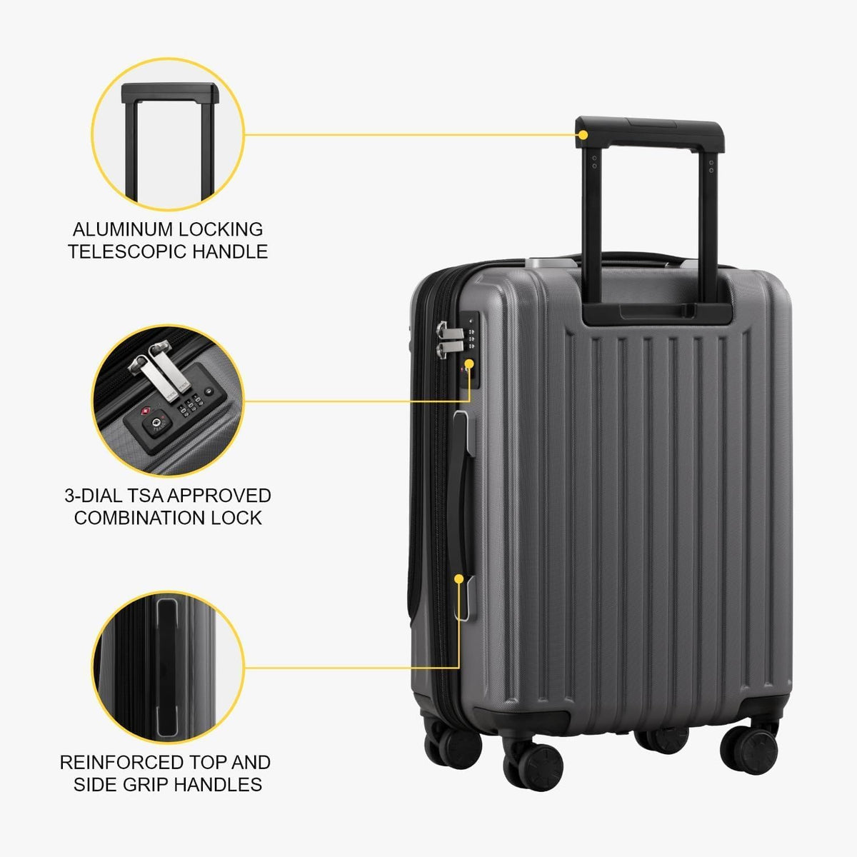 Grace Hard Shell Carry on Luggage with Front Compartment, 20 Inch Expandable Suitcases with Wheels, Lightweight Carry-on Suitcase for Airplane, Tsa Lock, Black