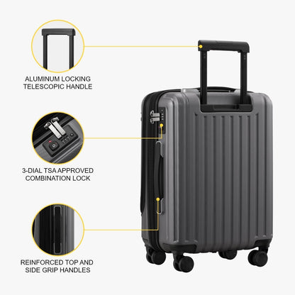 Grace Hard Shell Carry on Luggage with Front Compartment, 20 Inch Expandable Suitcases with Wheels, Lightweight Carry-on Suitcase for Airplane, Tsa Lock, Black