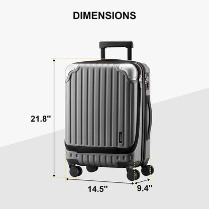 Grace Hard Shell Carry on Luggage with Front Compartment, 20 Inch Expandable Suitcases with Wheels, Lightweight Carry-on Suitcase for Airplane, Tsa Lock, Black