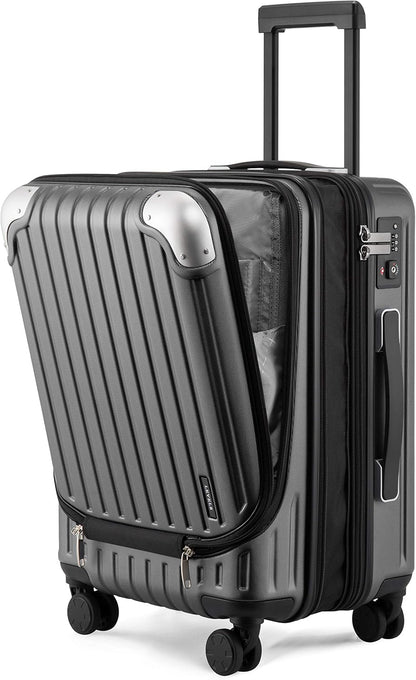 Grace Hard Shell Carry on Luggage with Front Compartment, 20 Inch Expandable Suitcases with Wheels, Lightweight Carry-on Suitcase for Airplane, Tsa Lock, Black
