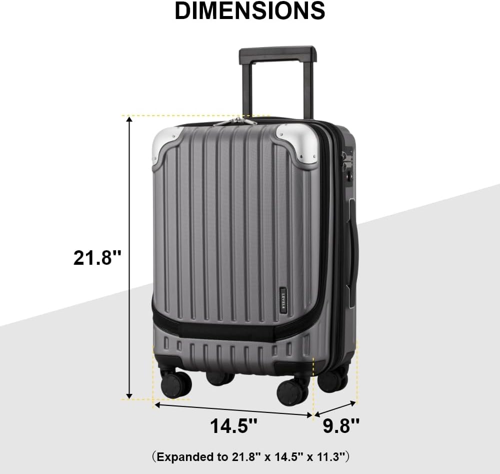 Grace Hard Shell Carry on Luggage with Front Compartment, 20 Inch Expandable Suitcases with Wheels, Lightweight Carry-on Suitcase for Airplane, Tsa Lock, Black