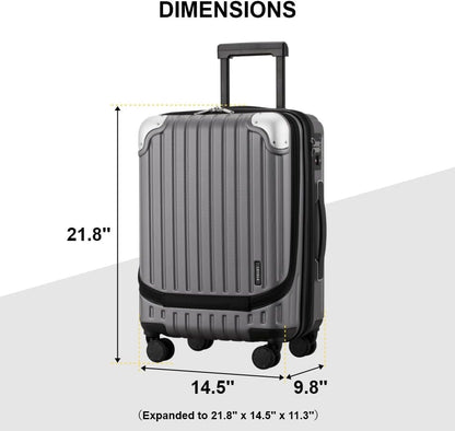 Grace Hard Shell Carry on Luggage with Front Compartment, 20 Inch Expandable Suitcases with Wheels, Lightweight Carry-on Suitcase for Airplane, Tsa Lock, Black