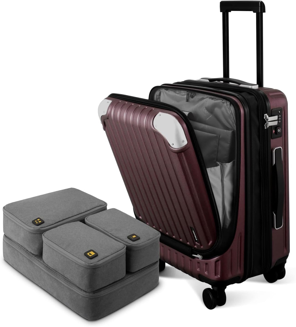 Grace Hard Shell Carry on Luggage with Front Compartment, 20 Inch Expandable Suitcases with Wheels, Lightweight Carry-on Suitcase for Airplane, Tsa Lock, Black