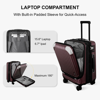 Grace Hard Shell Carry on Luggage with Front Compartment, 20 Inch Expandable Suitcases with Wheels, Lightweight Carry-on Suitcase for Airplane, Tsa Lock, Black