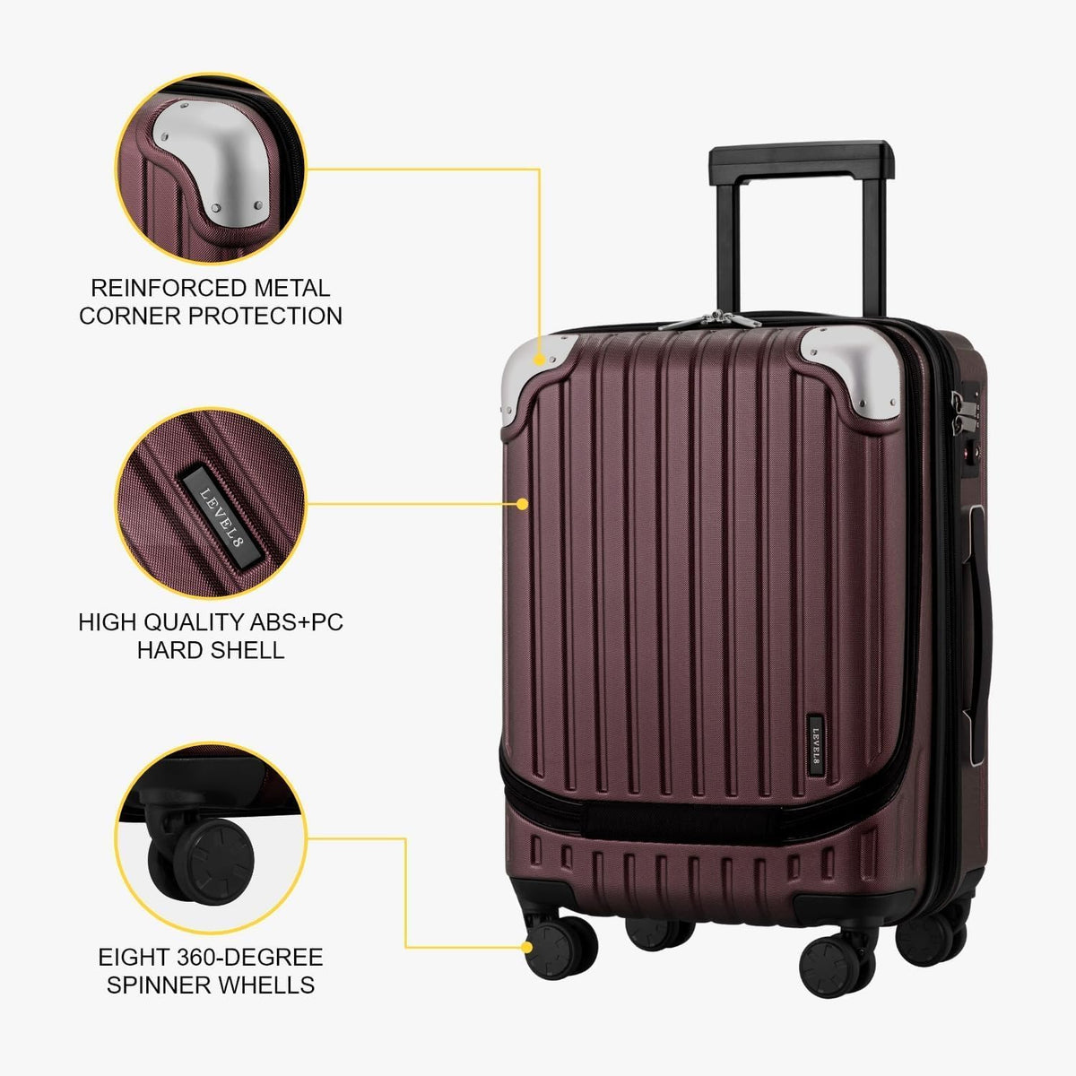 Grace Hard Shell Carry on Luggage with Front Compartment, 20 Inch Expandable Suitcases with Wheels, Lightweight Carry-on Suitcase for Airplane, Tsa Lock, Black