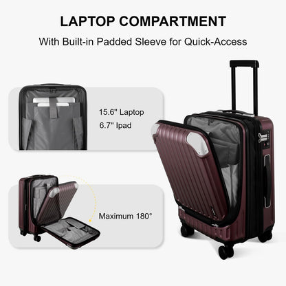 Grace Hard Shell Carry on Luggage with Front Compartment, 20 Inch Expandable Suitcases with Wheels, Lightweight Carry-on Suitcase for Airplane, Tsa Lock, Black