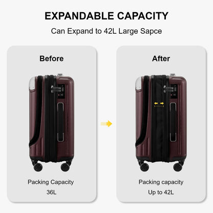 Grace Hard Shell Carry on Luggage with Front Compartment, 20 Inch Expandable Suitcases with Wheels, Lightweight Carry-on Suitcase for Airplane, Tsa Lock, Black