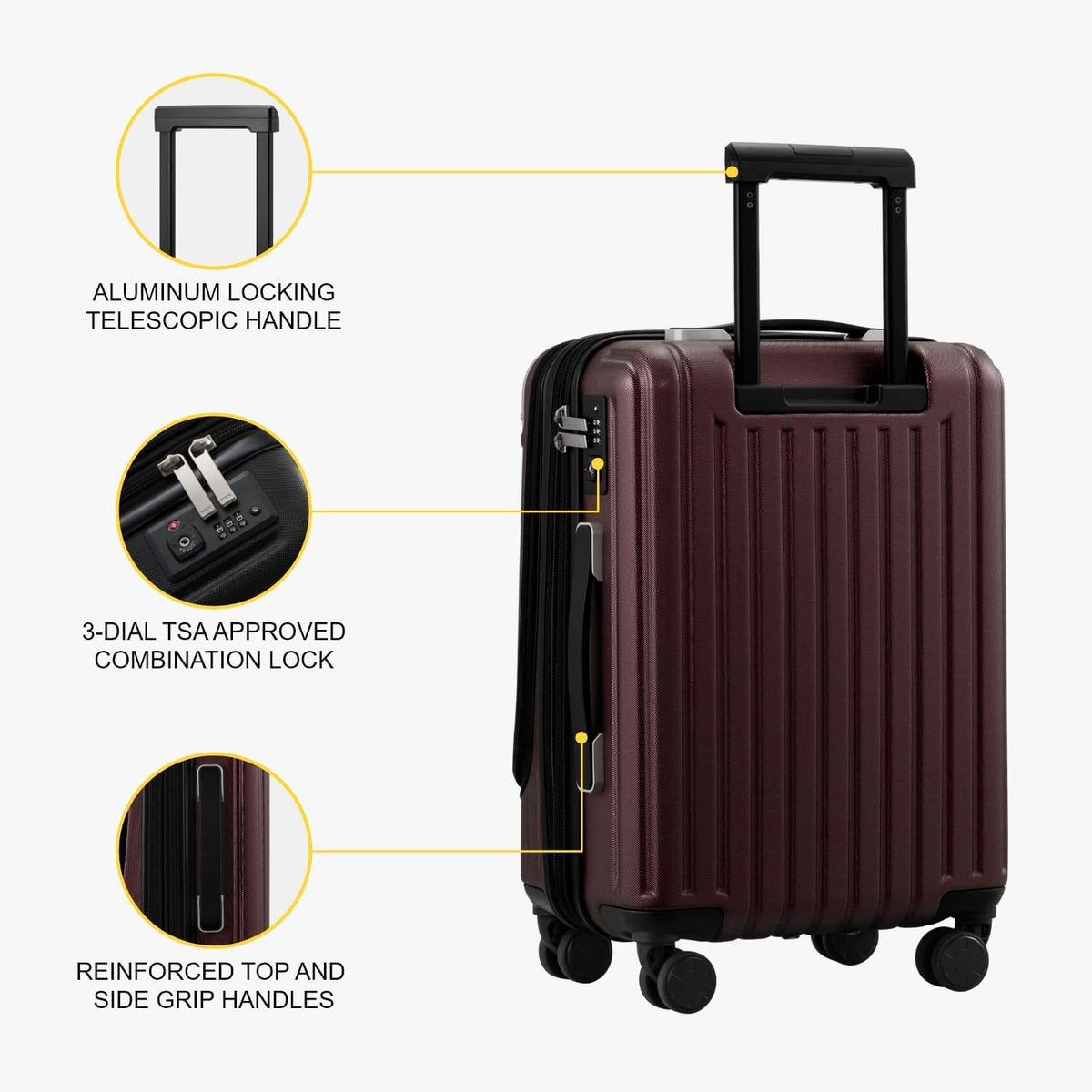Grace Hard Shell Carry on Luggage with Front Compartment, 20 Inch Expandable Suitcases with Wheels, Lightweight Carry-on Suitcase for Airplane, Tsa Lock, Black