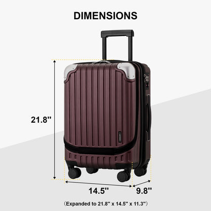 Grace Hard Shell Carry on Luggage with Front Compartment, 20 Inch Expandable Suitcases with Wheels, Lightweight Carry-on Suitcase for Airplane, Tsa Lock, Black