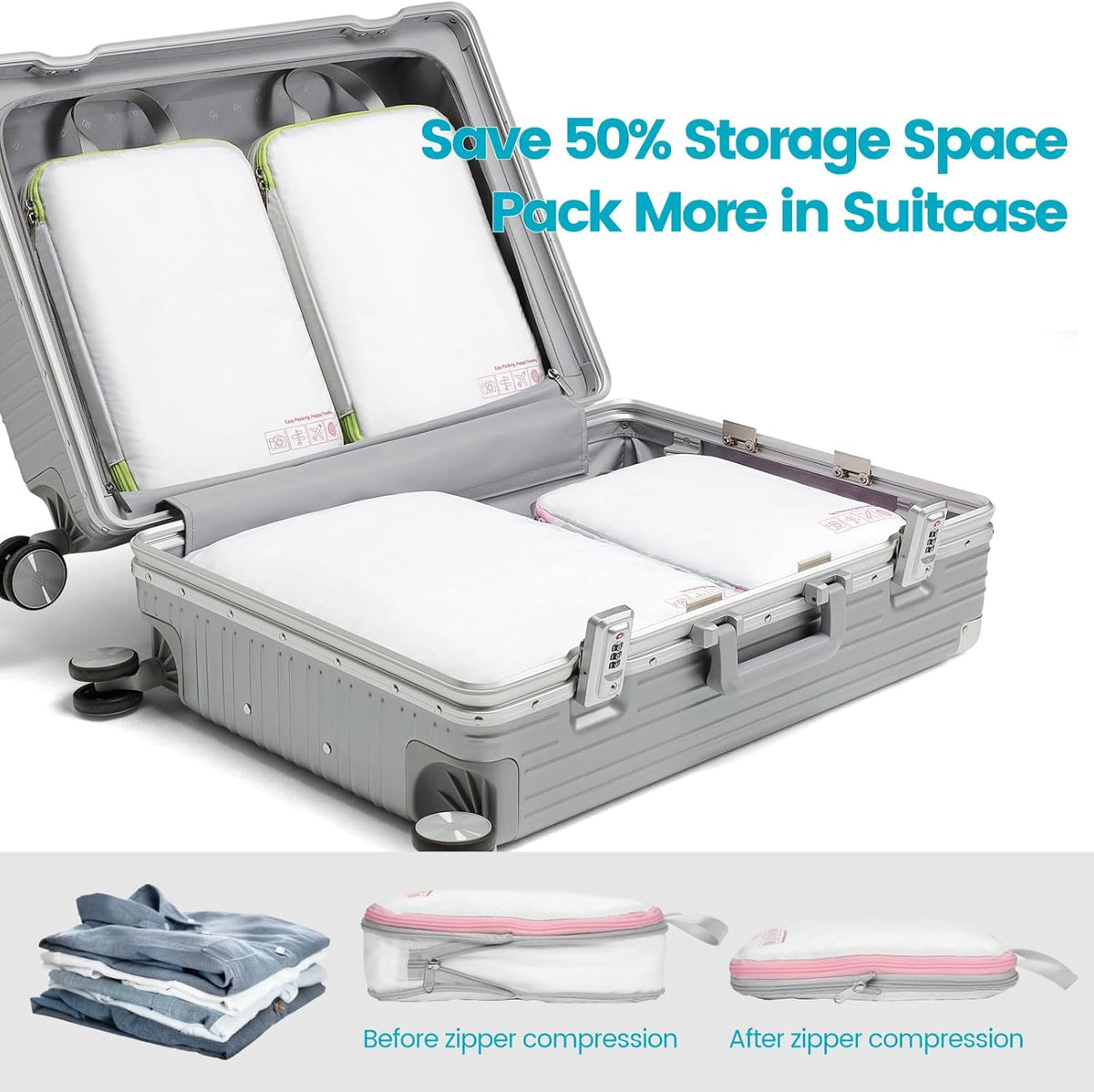Compression Packing Cubes for Travel Women - Lightweight Luggage Organizers Bag Packing Cubes for Carry on Suitcases