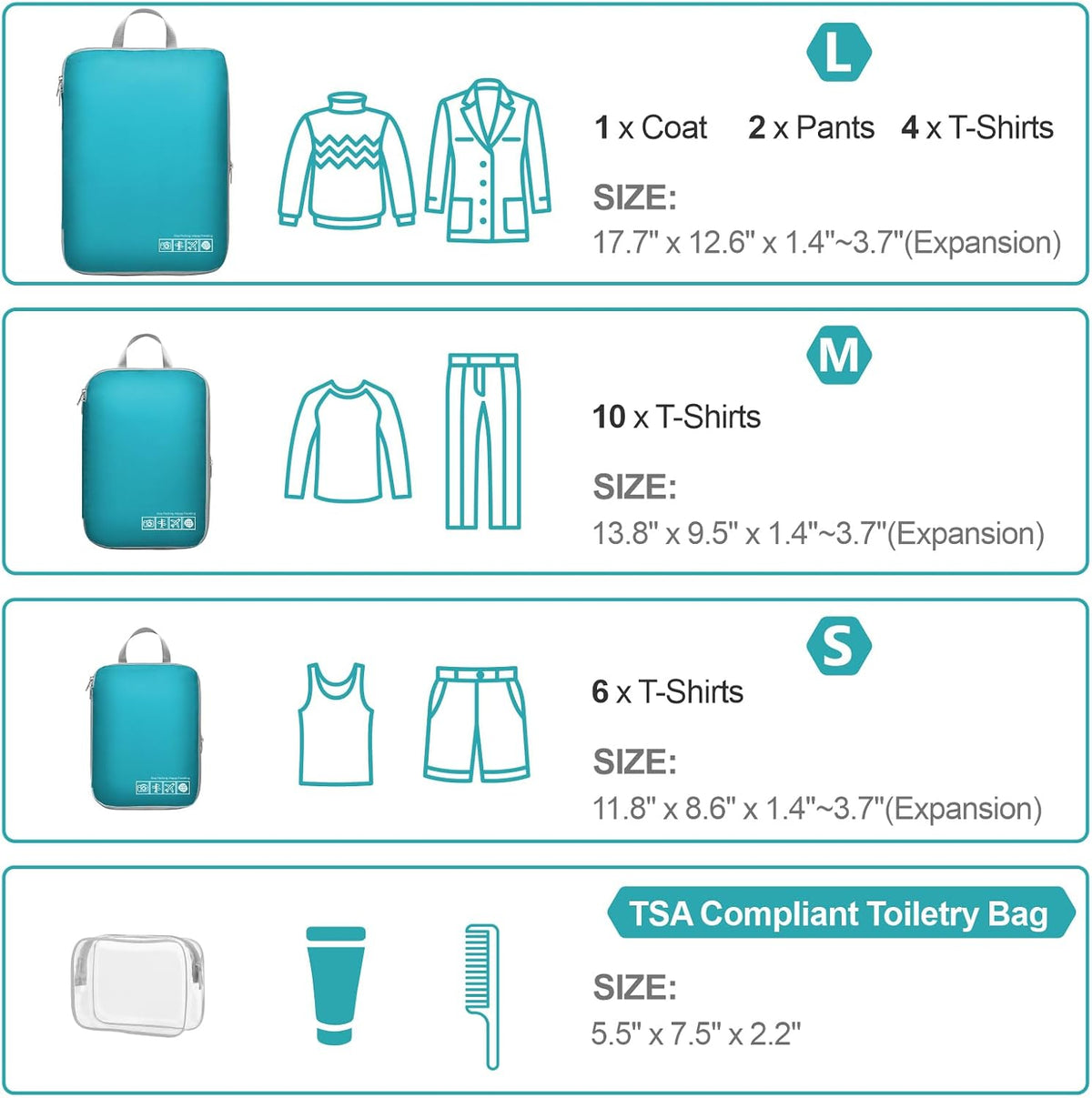 Compression Packing Cubes for Travel Women - Lightweight Luggage Organizers Bag Packing Cubes for Carry on Suitcases