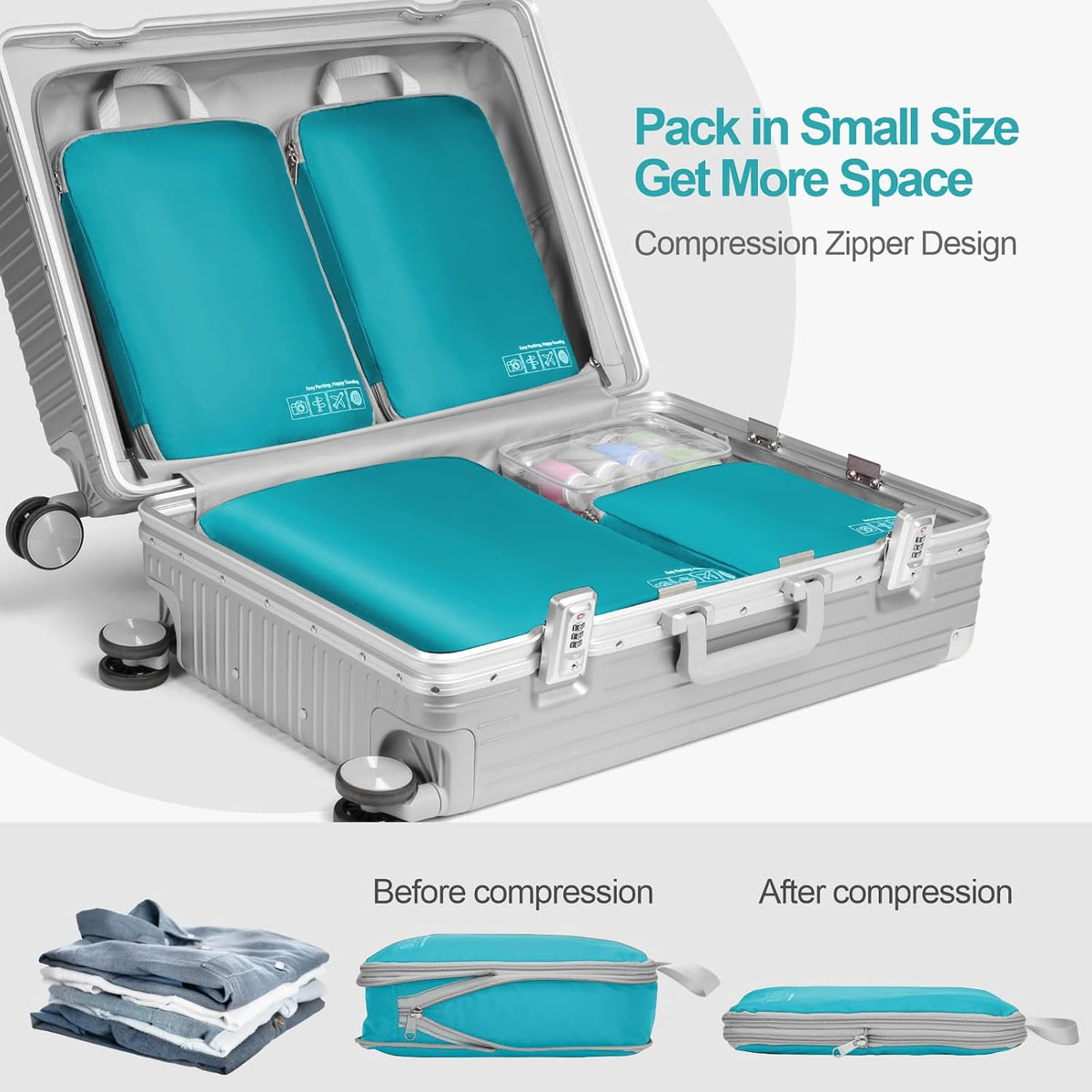 Compression Packing Cubes for Travel Women - Lightweight Luggage Organizers Bag Packing Cubes for Carry on Suitcases