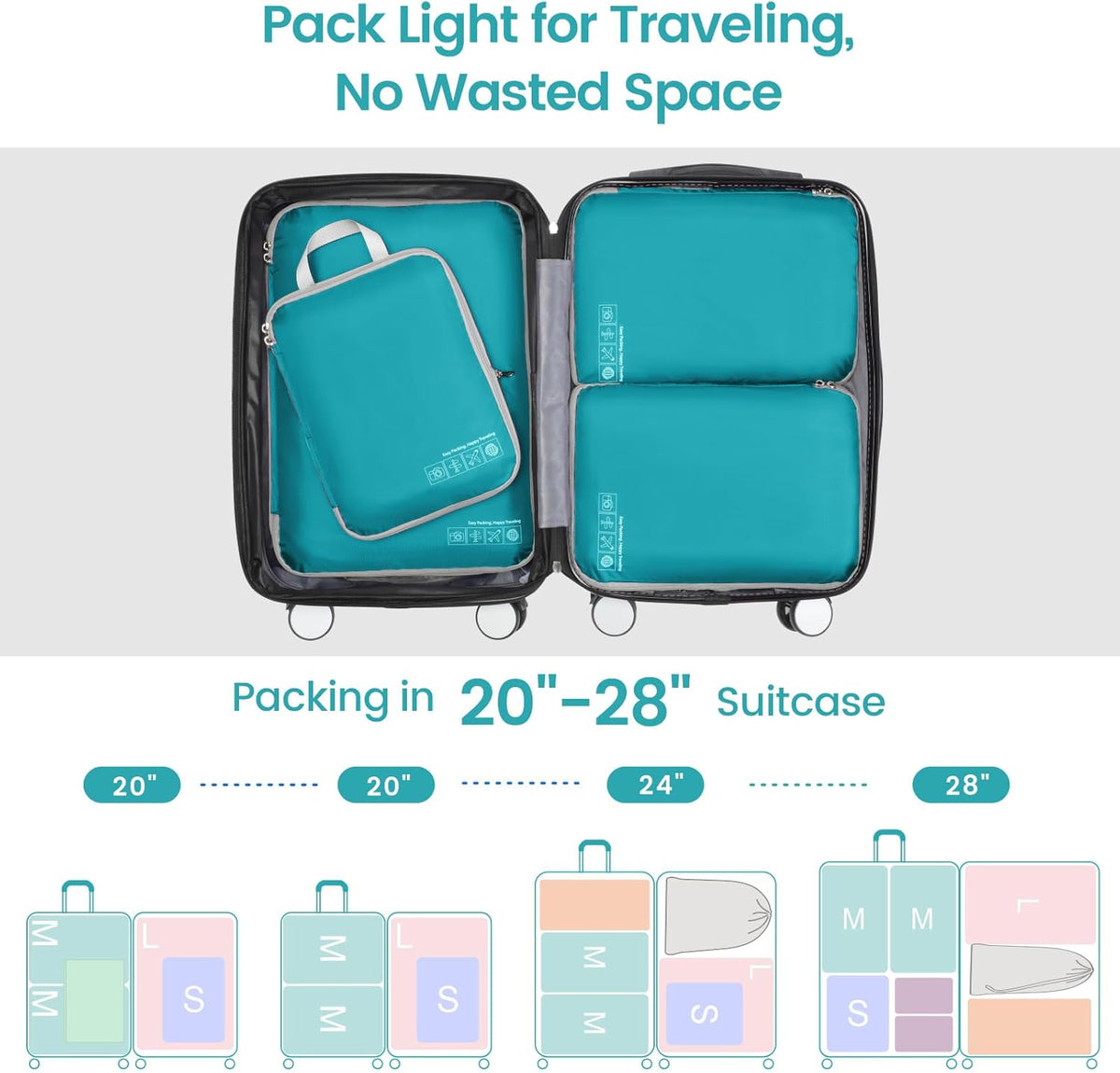 Compression Packing Cubes for Travel Women - Lightweight Luggage Organizers Bag Packing Cubes for Carry on Suitcases