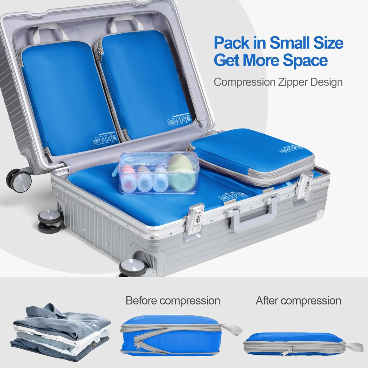 Compression Packing Cubes for Travel Women - Lightweight Luggage Organizers Bag Packing Cubes for Carry on Suitcases