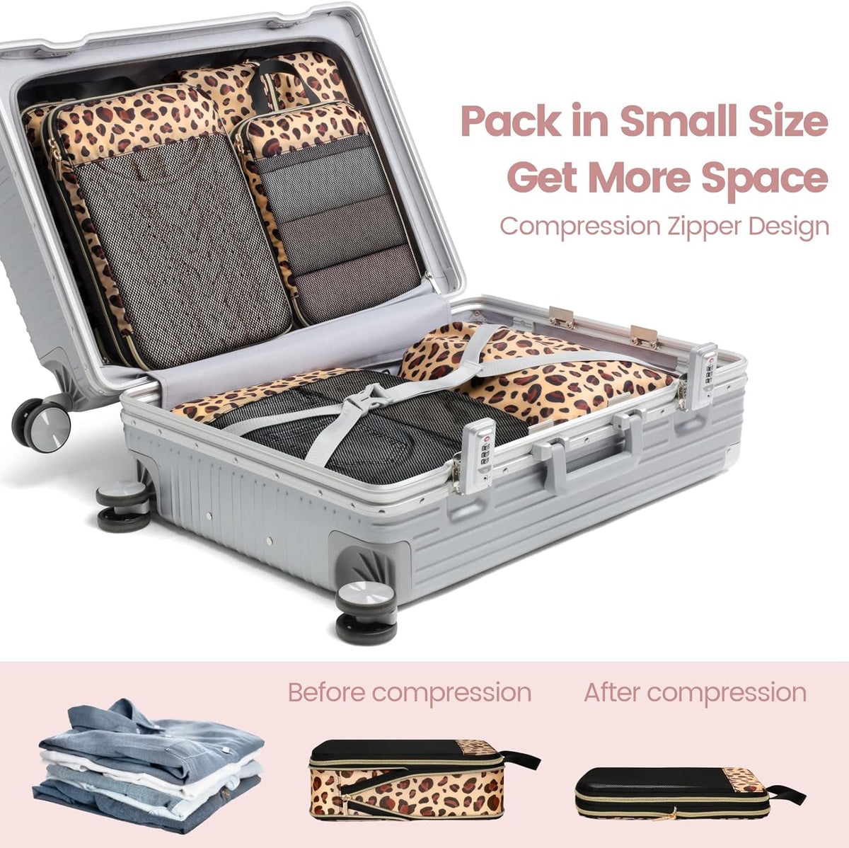 Compression Packing Cubes for Travel Women - Lightweight Luggage Organizers Bag Packing Cubes for Carry on Suitcases