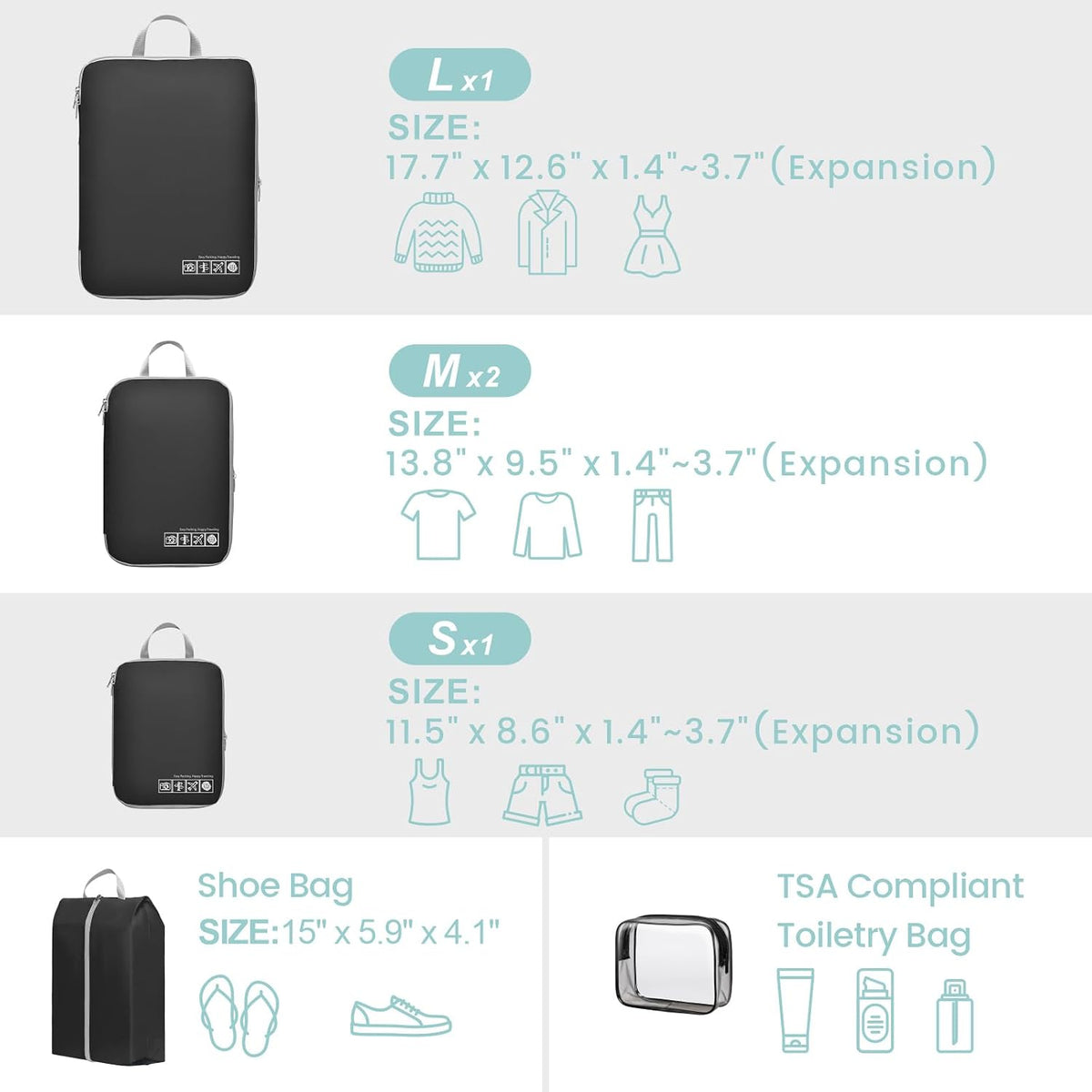 Compression Packing Cubes for Travel Women - Lightweight Luggage Organizers Bag Packing Cubes for Carry on Suitcases