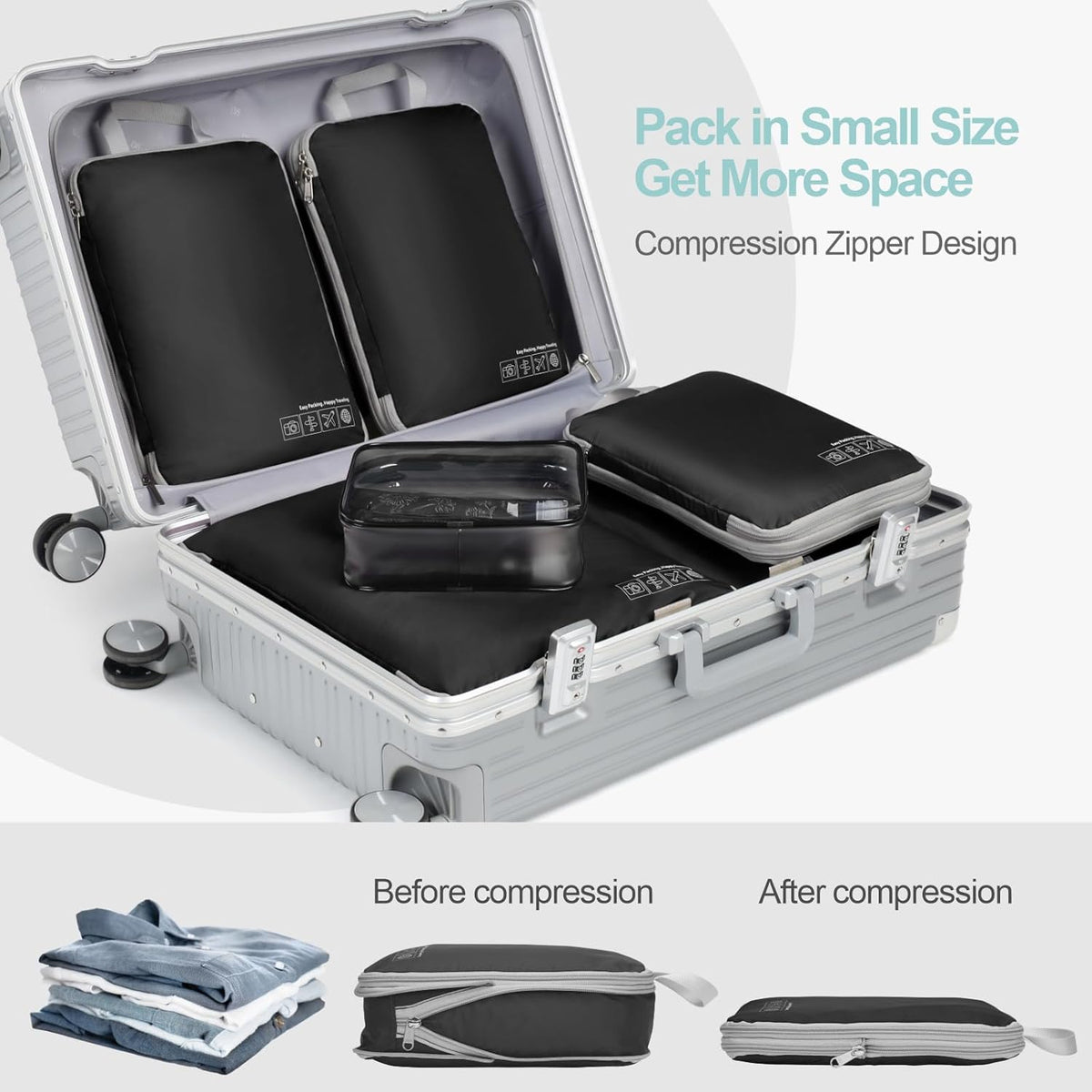 Compression Packing Cubes for Travel Women - Lightweight Luggage Organizers Bag Packing Cubes for Carry on Suitcases