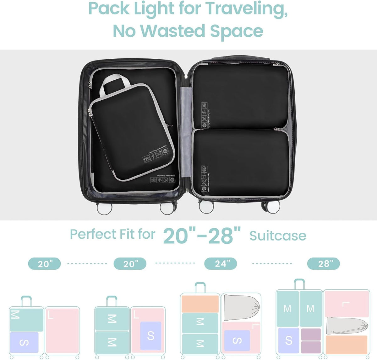 Compression Packing Cubes for Travel Women - Lightweight Luggage Organizers Bag Packing Cubes for Carry on Suitcases