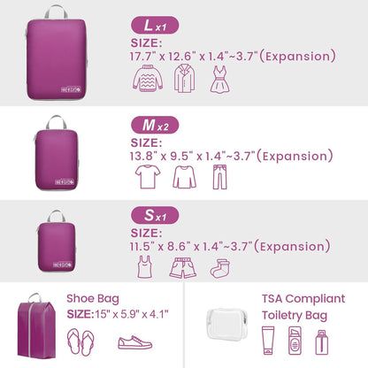 Compression Packing Cubes for Travel Women - Lightweight Luggage Organizers Bag Packing Cubes for Carry on Suitcases
