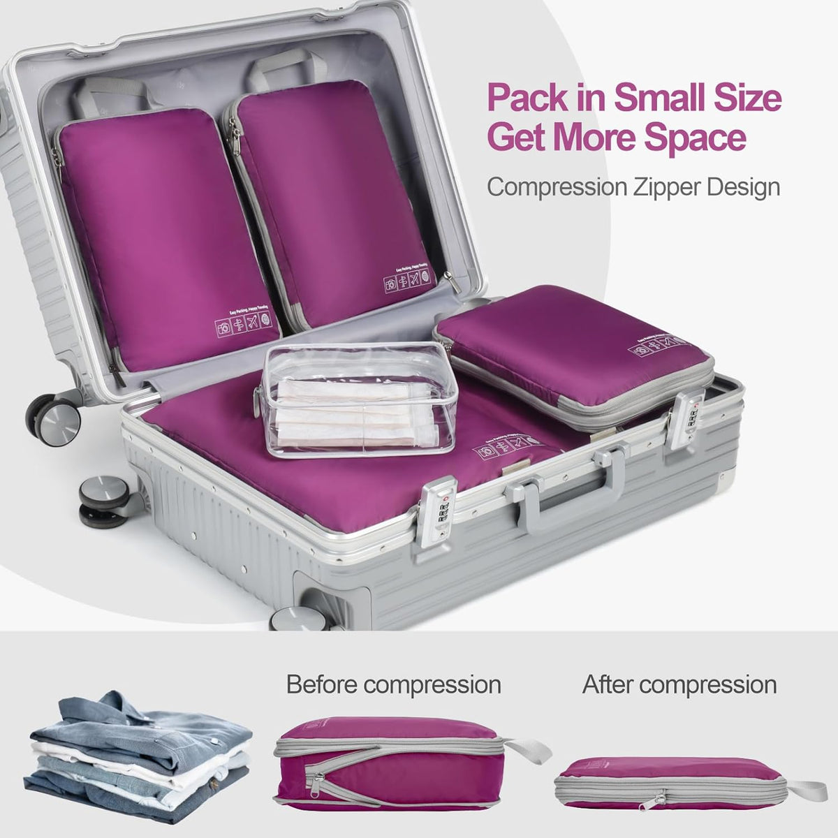 Compression Packing Cubes for Travel Women - Lightweight Luggage Organizers Bag Packing Cubes for Carry on Suitcases
