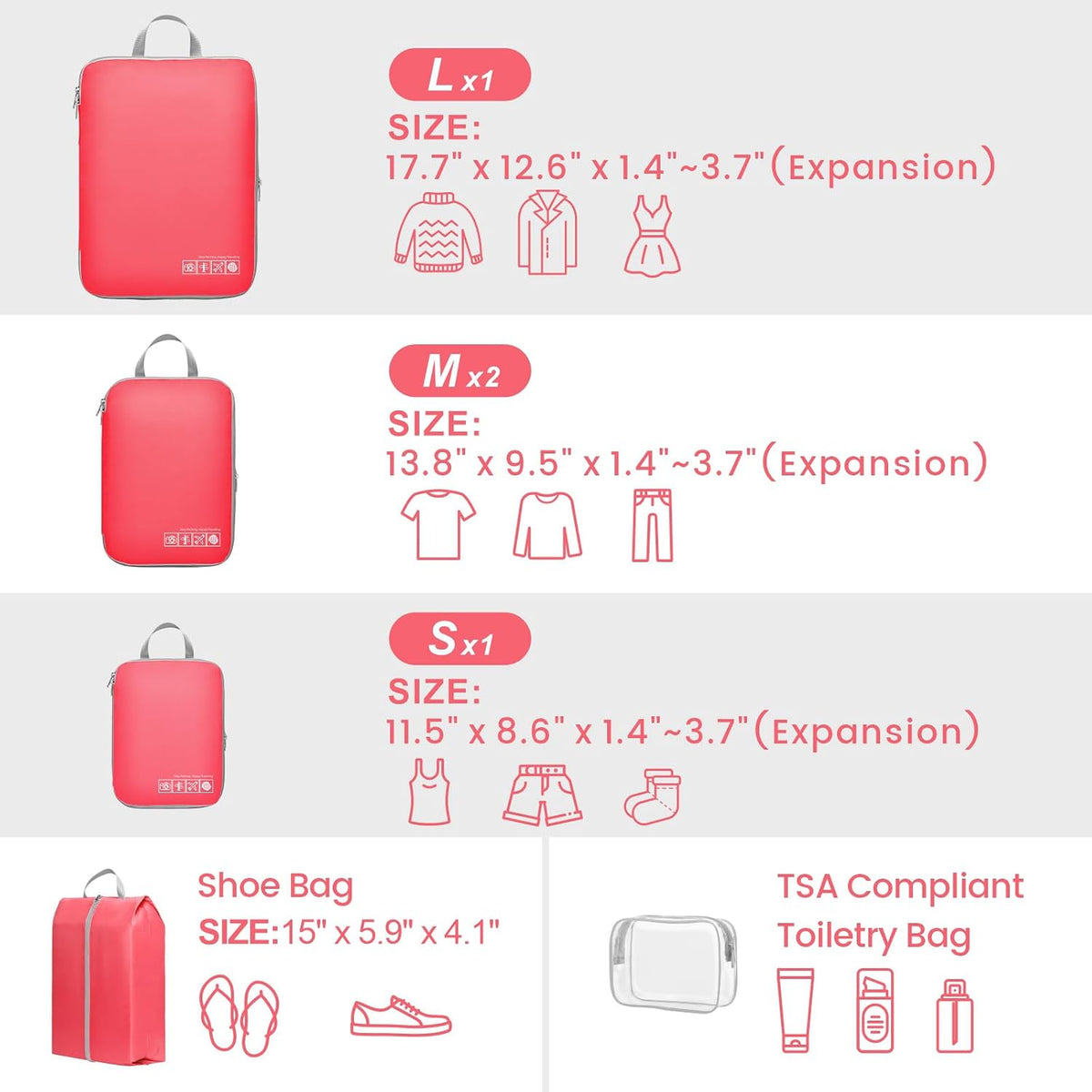 Compression Packing Cubes for Travel Women - Lightweight Luggage Organizers Bag Packing Cubes for Carry on Suitcases
