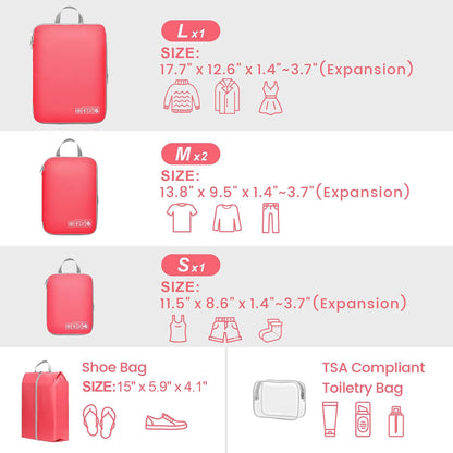 Compression Packing Cubes for Travel Women - Lightweight Luggage Organizers Bag Packing Cubes for Carry on Suitcases