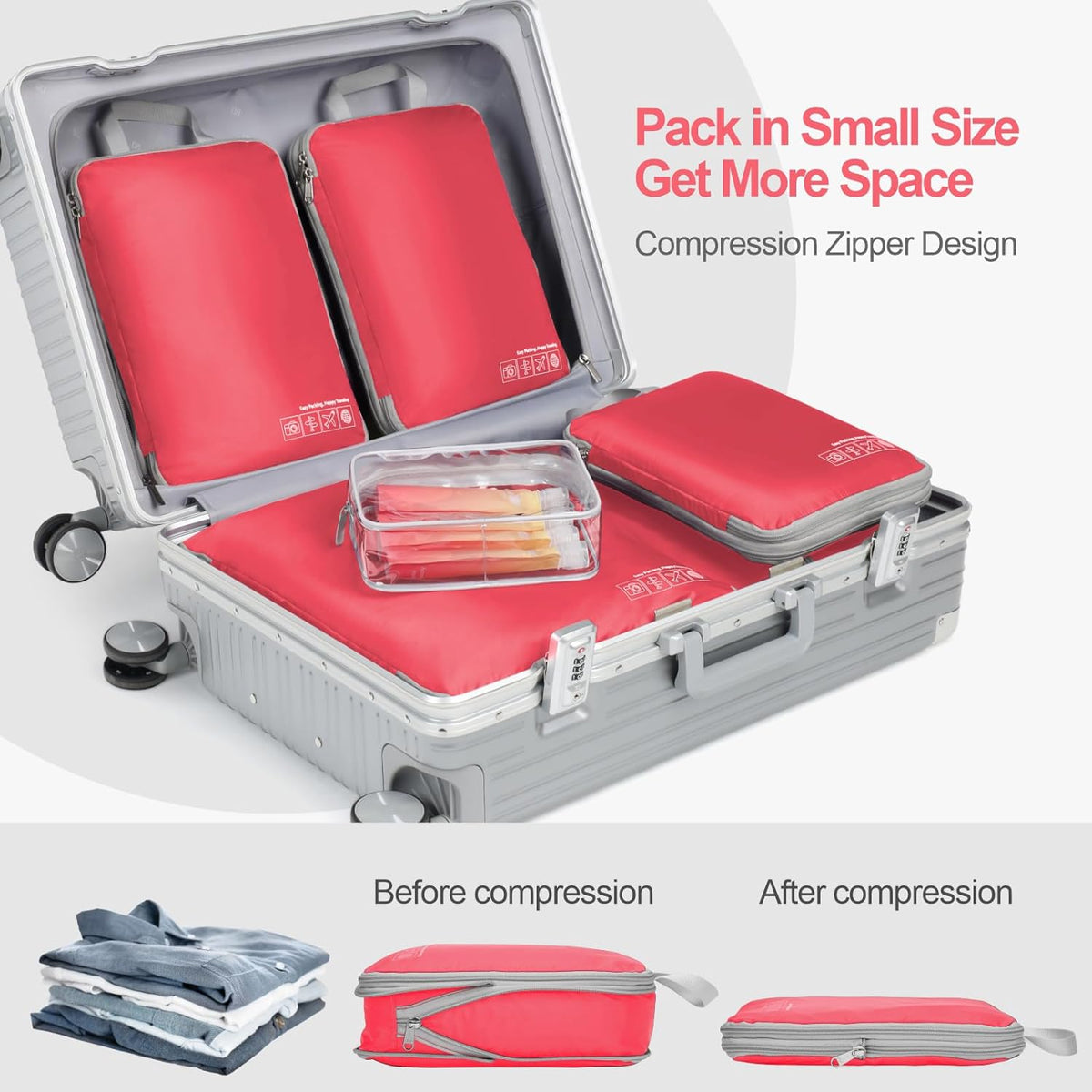 Compression Packing Cubes for Travel Women - Lightweight Luggage Organizers Bag Packing Cubes for Carry on Suitcases
