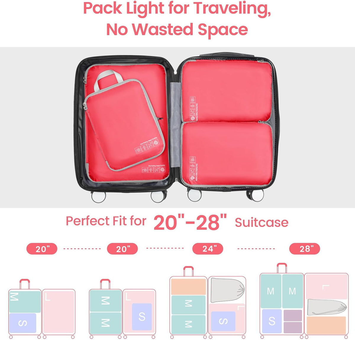 Compression Packing Cubes for Travel Women - Lightweight Luggage Organizers Bag Packing Cubes for Carry on Suitcases