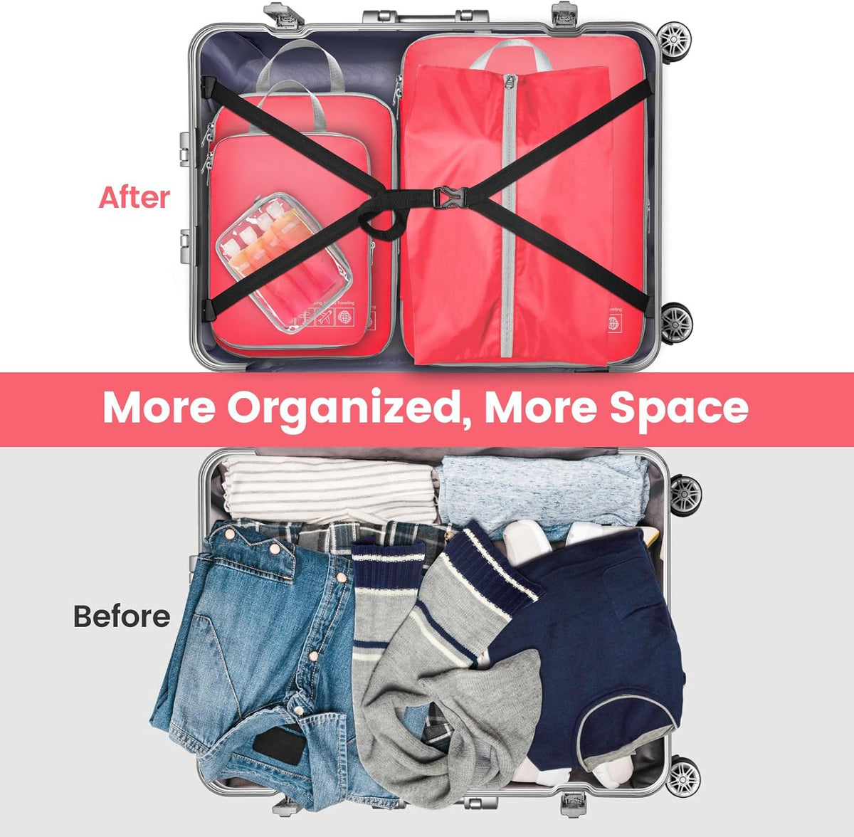 Compression Packing Cubes for Travel Women - Lightweight Luggage Organizers Bag Packing Cubes for Carry on Suitcases