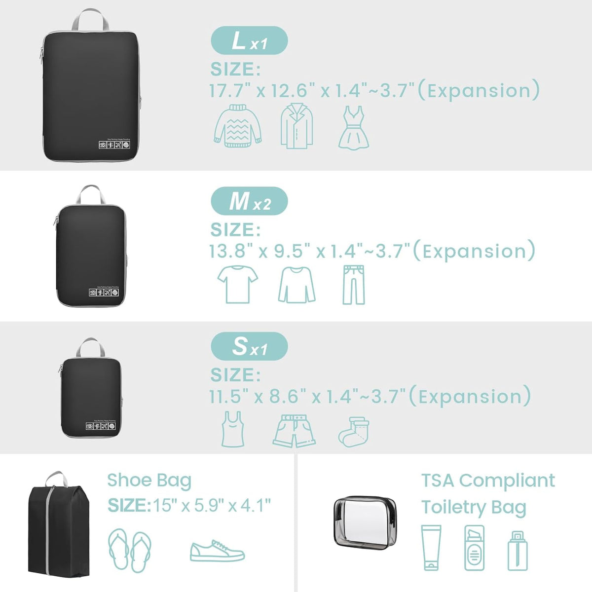 Compression Packing Cubes for Travel Women - Lightweight Luggage Organizers Bag Packing Cubes for Carry on Suitcases