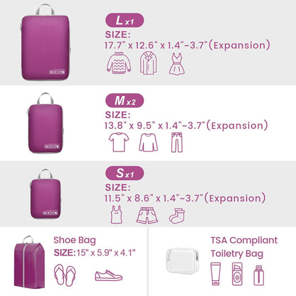 Compression Packing Cubes for Travel Women - Lightweight Luggage Organizers Bag Packing Cubes for Carry on Suitcases