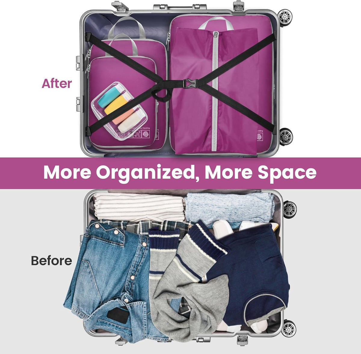 Compression Packing Cubes for Travel Women - Lightweight Luggage Organizers Bag Packing Cubes for Carry on Suitcases