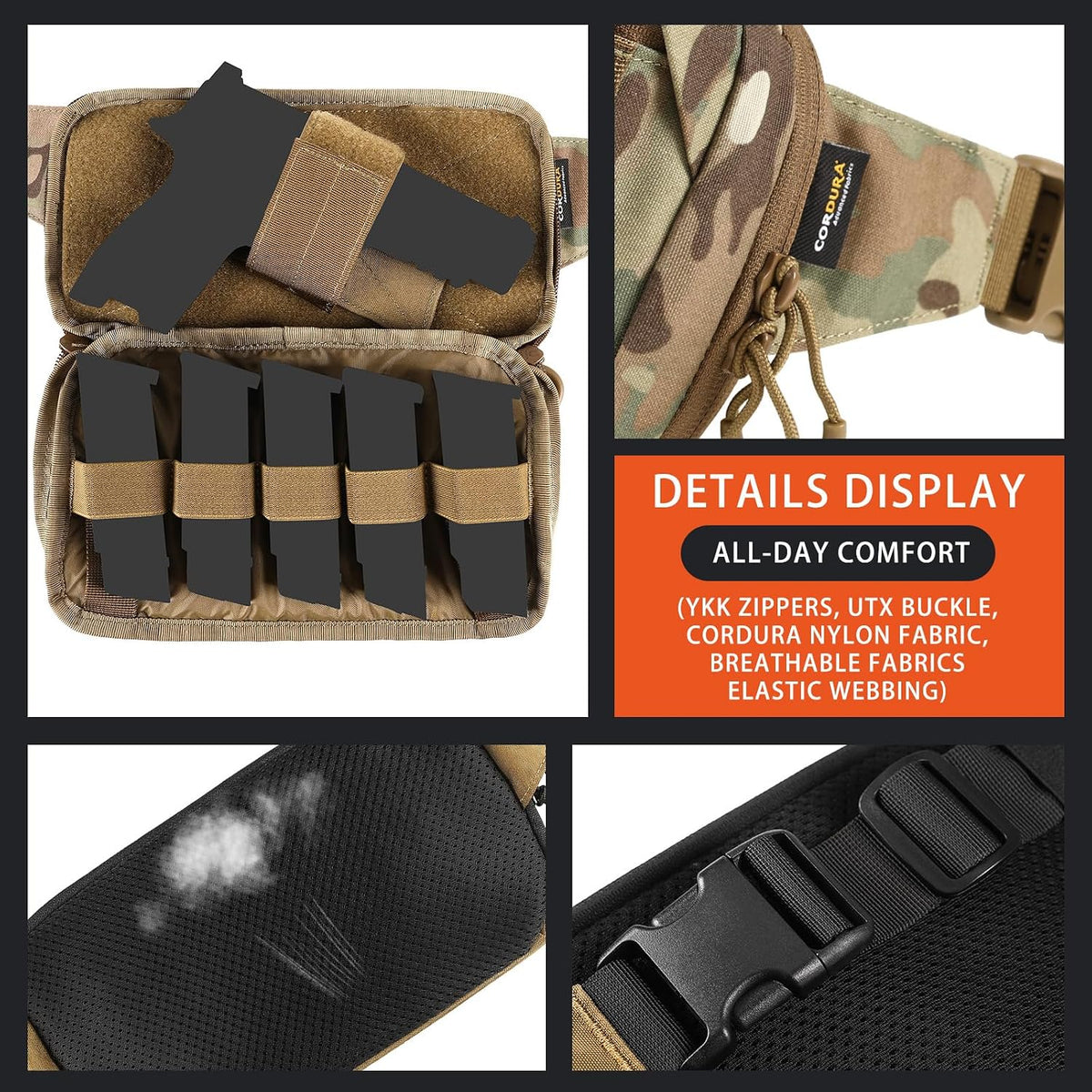 GEAR Tactical CCW Fanny Bag, Concealed Carry Fanny Pack w/Adjustable Waist Belt Tactical Waist Bag Handgun Pouch with Universal Pistol Holster, Everyday Hip Pack for Men Travel Outdoor(Brown)