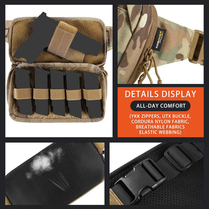GEAR Tactical CCW Fanny Bag, Concealed Carry Fanny Pack w/Adjustable Waist Belt Tactical Waist Bag Handgun Pouch with Universal Pistol Holster, Everyday Hip Pack for Men Travel Outdoor(Brown)