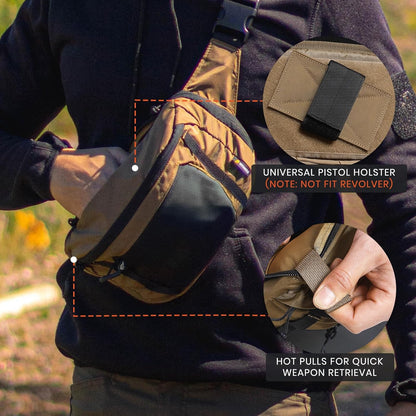 GEAR Tactical CCW Fanny Bag, Concealed Carry Fanny Pack w/Adjustable Waist Belt Tactical Waist Bag Handgun Pouch with Universal Pistol Holster, Everyday Hip Pack for Men Travel Outdoor(Brown)