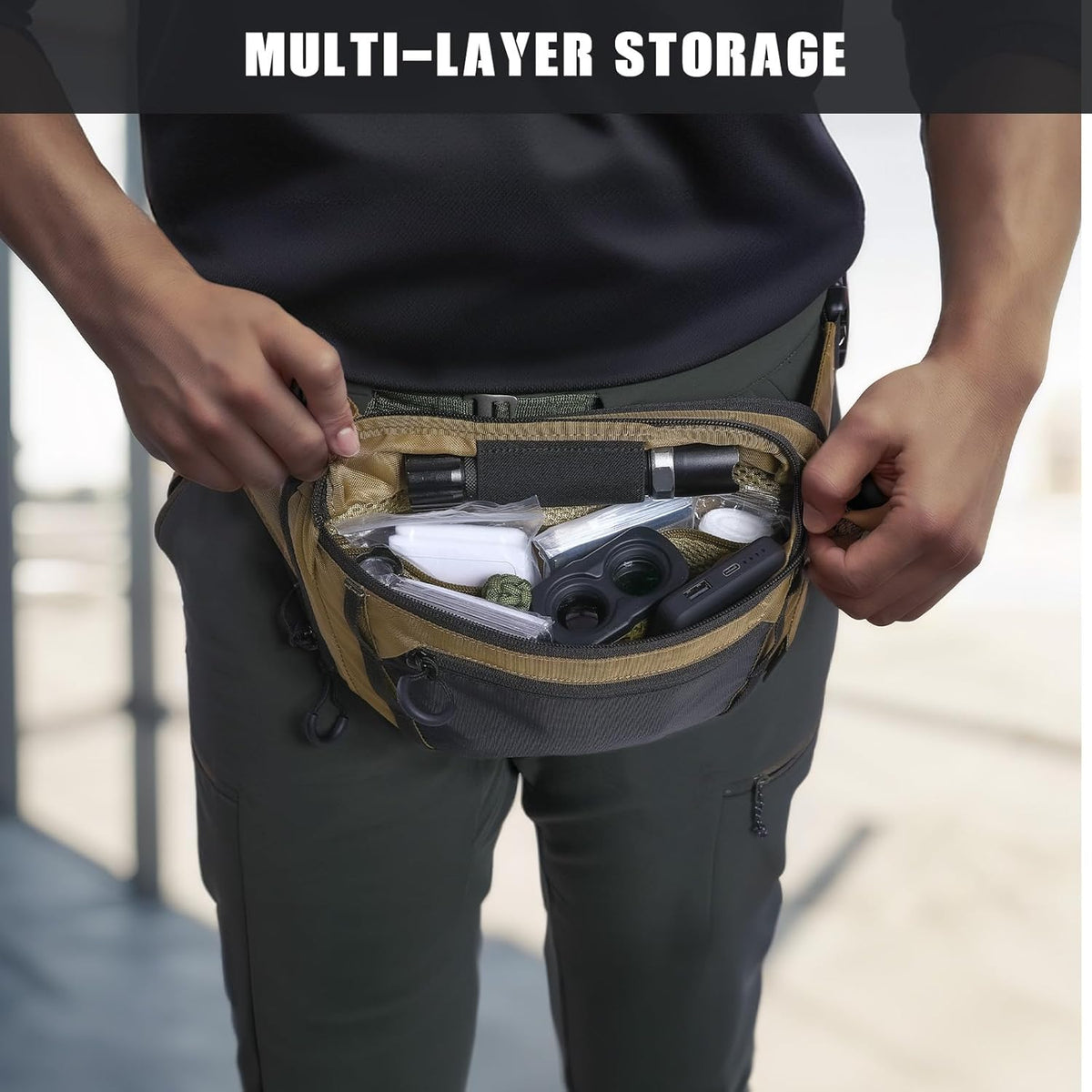 GEAR Tactical CCW Fanny Bag, Concealed Carry Fanny Pack w/Adjustable Waist Belt Tactical Waist Bag Handgun Pouch with Universal Pistol Holster, Everyday Hip Pack for Men Travel Outdoor(Brown)
