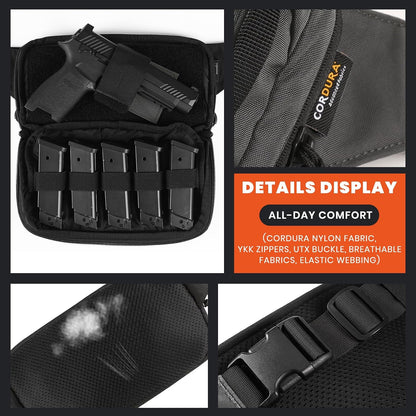 GEAR Tactical CCW Fanny Bag, Concealed Carry Fanny Pack w/Adjustable Waist Belt Tactical Waist Bag Handgun Pouch with Universal Pistol Holster, Everyday Hip Pack for Men Travel Outdoor(Brown)