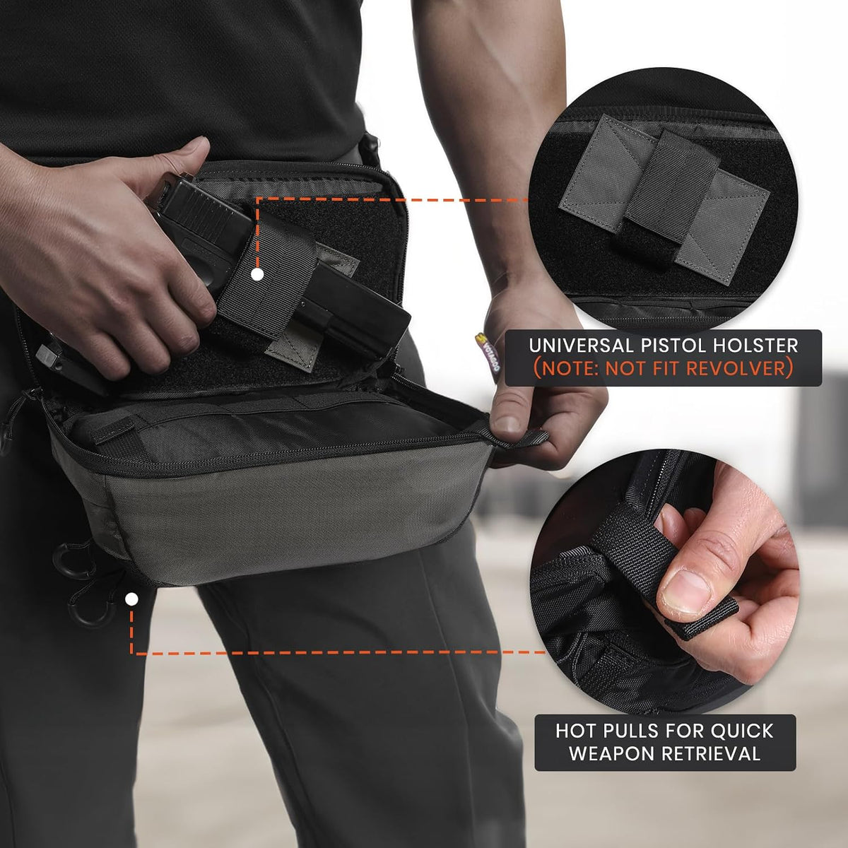 GEAR Tactical CCW Fanny Bag, Concealed Carry Fanny Pack w/Adjustable Waist Belt Tactical Waist Bag Handgun Pouch with Universal Pistol Holster, Everyday Hip Pack for Men Travel Outdoor(Brown)