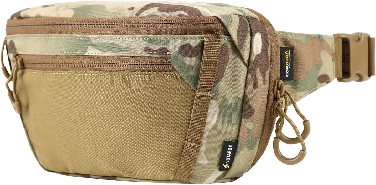 GEAR Tactical CCW Fanny Bag, Concealed Carry Fanny Pack w/Adjustable Waist Belt Tactical Waist Bag Handgun Pouch with Universal Pistol Holster, Everyday Hip Pack for Men Travel Outdoor(Brown)