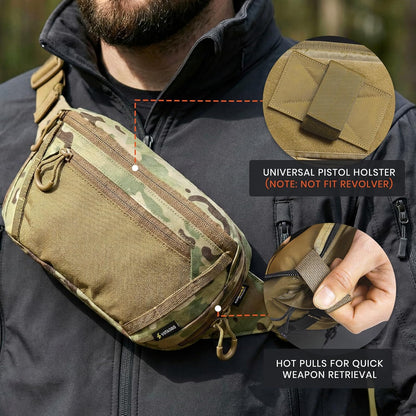 GEAR Tactical CCW Fanny Bag, Concealed Carry Fanny Pack w/Adjustable Waist Belt Tactical Waist Bag Handgun Pouch with Universal Pistol Holster, Everyday Hip Pack for Men Travel Outdoor(Brown)